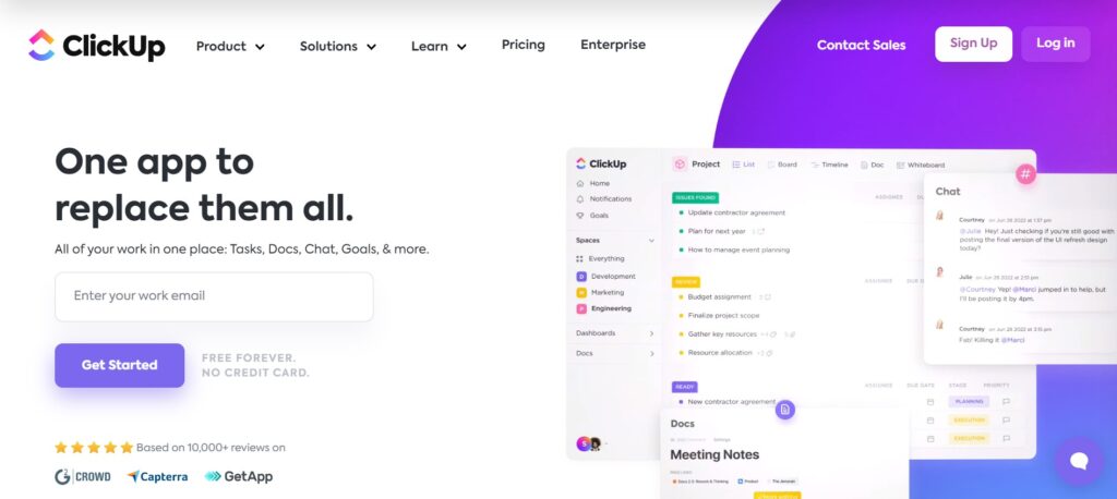 Clickup project management software website.